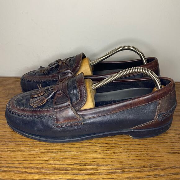Johnston & Murphy Mens Tassel Two Toned Black Brown Leather Woven Loafers 9 M - Picture 3 of 7